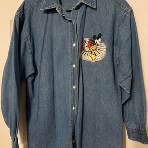 VNTG Disney Store Mickey & Friends Embroidered Women's Denim Shirt 90s MEDIUM